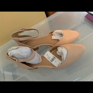 Blush, pointed toe, ankle strap flat